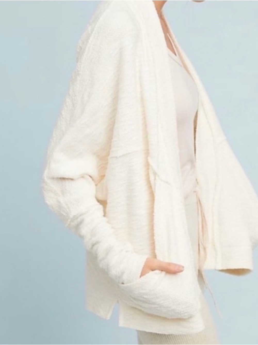 Anthropologie Cream Open-Front Knit Cardigan